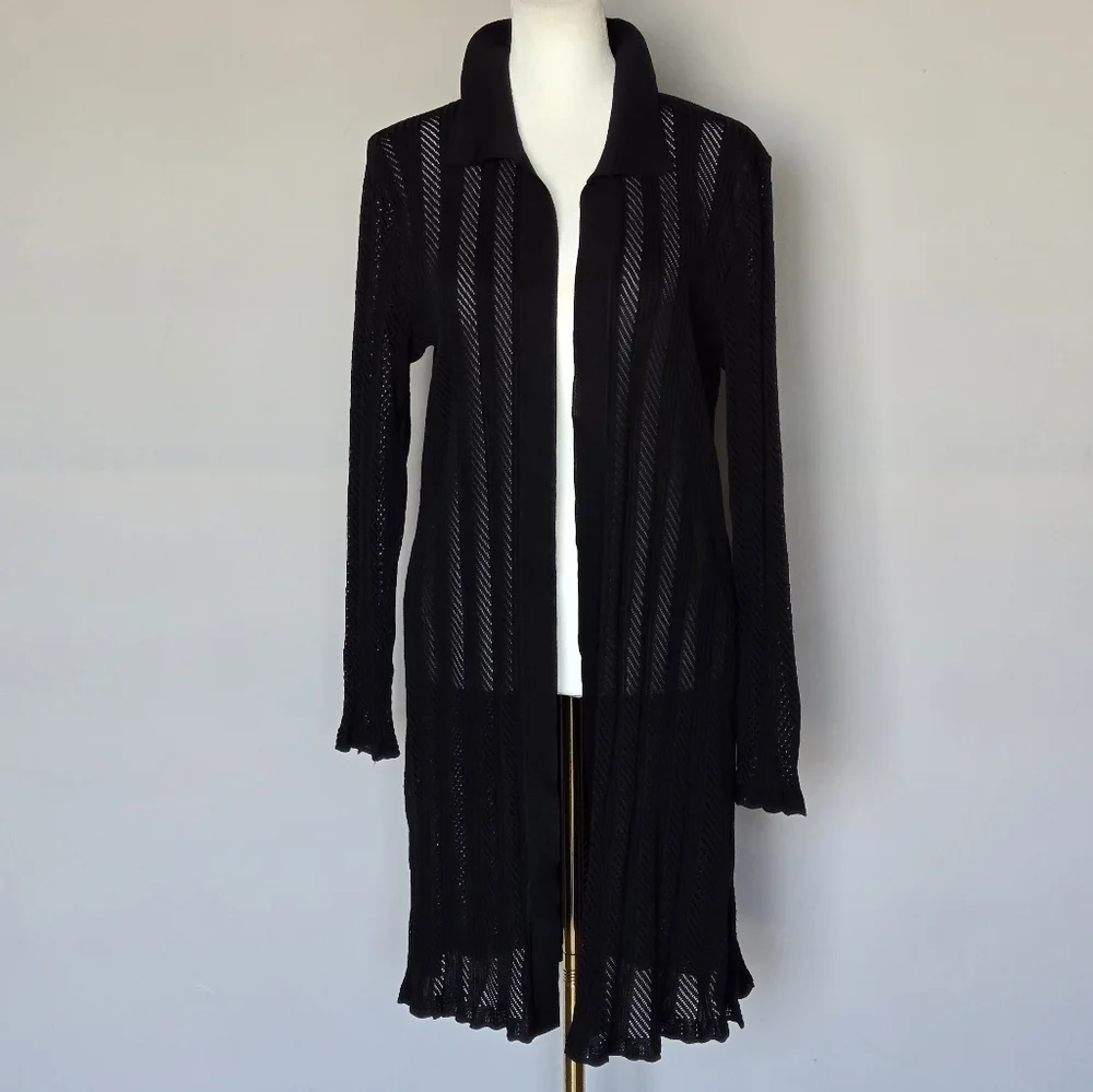 Exclusively Misook Black Sheer Open-Front Cardigan Duster